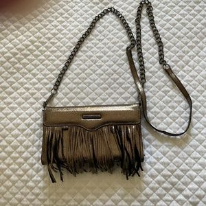 Rebecca Minkoff fringe tech crossbody bag Bronze metallic leather